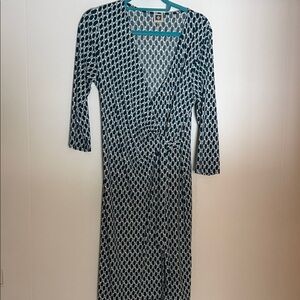 Patterned Teal and White Wrap Dress